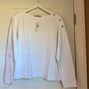 LOFT Cream Button-Accent Long Sleeve Top
